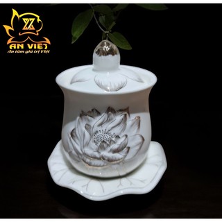 Đại Bi Thờ Cúng Bạch Ngọc Sen Trắng - Hũ Đựng Muối Gạo Nước - Chung Nước - Nội Thất An Việt - BNST
