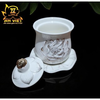 Đại Bi Thờ Cúng Bạch Ngọc Sen Trắng - Hũ Đựng Muối Gạo Nước - Chung Nước - Nội Thất An Việt - BNST