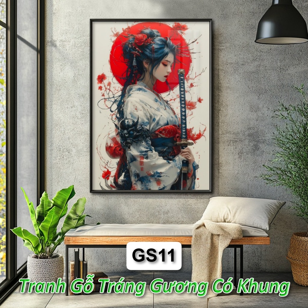 Tranh Geisha Nhật Bản Tráng Gương Khung Composite Decor Treo Tường