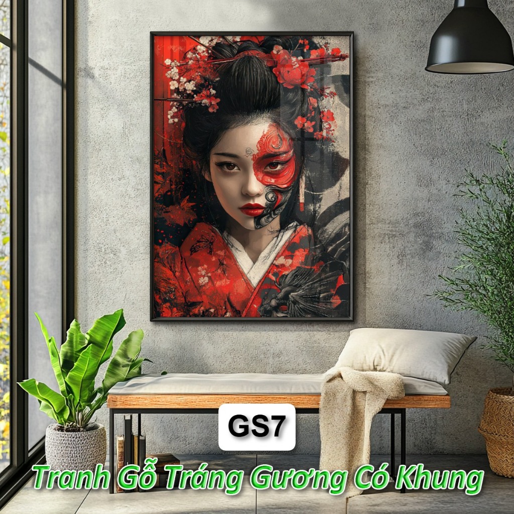 Tranh Geisha Nhật Bản Tráng Gương Khung Composite Decor Treo Tường