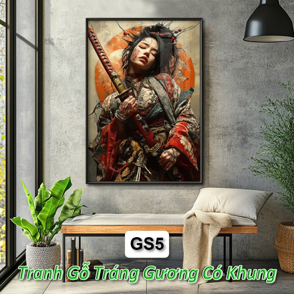 Tranh Geisha Nhật Bản Tráng Gương Khung Composite Decor Treo Tường