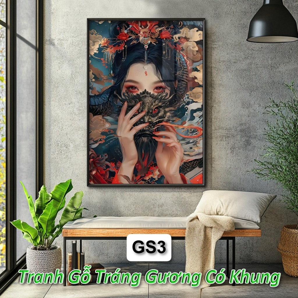 Tranh Geisha Nhật Bản Tráng Gương Khung Composite Decor Treo Tường