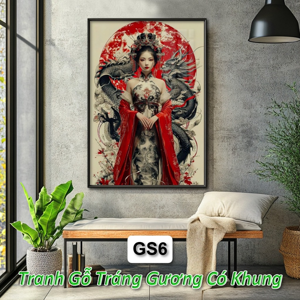 Tranh Geisha Nhật Bản Tráng Gương Khung Composite Decor Treo Tường