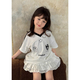 [B&G] Sét váy trắng áo thun cổ tim kèm chân váy 2 tầng cá tính cho bé gái từ 12-45kg(2-12 tuổi)