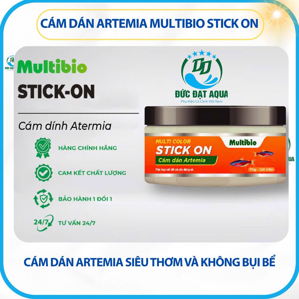 Cám Dán Artemia Multi Color STICK ON Hũ 70gr 120 viên Thức ăn cho cá tăng màu