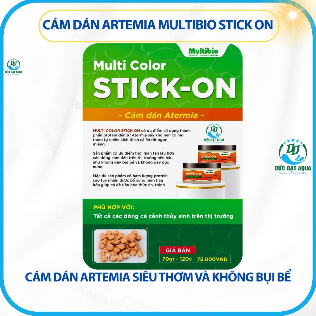 Cám Dán Artemia Multi Color STICK ON Hũ 70gr 120 viên Thức ăn cho cá tăng màu 5
