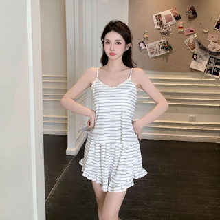 B105 Bộ Ngủ Hai Dây Nữ Chất Cotton Thun Siêu Mềm Mại Họa Tiết Kẻ Sọc Thoáng Mát Kèm Đệm Phương Linh Underwear