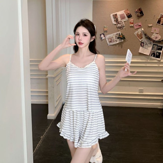 B105 Bộ Ngủ Hai Dây Nữ Chất Cotton Thun Siêu Mềm Mại Họa Tiết Kẻ Sọc Thoáng Mát Kèm Đệm Phương Linh Underwear