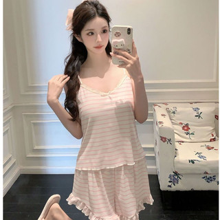 B105 Bộ Ngủ Hai Dây Nữ Chất Cotton Thun Siêu Mềm Mại Họa Tiết Kẻ Sọc Thoáng Mát Kèm Đệm Phương Linh Underwear