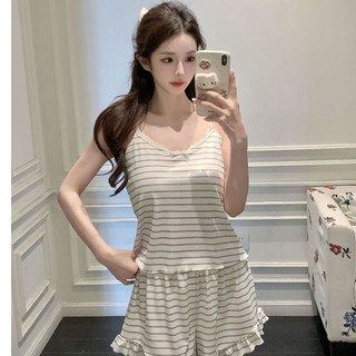 B105 Bộ Ngủ Hai Dây Nữ Chất Cotton Thun Siêu Mềm Mại Họa Tiết Kẻ Sọc Thoáng Mát Kèm Đệm Phương Linh Underwear