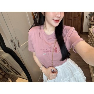 Set Bộ Đồ Nữ Áo Phông Hồng Thêu Mèo Ngắn Tay Mix Chân Váy Trắng Thô Mềm Viền Bèo Phối Ren Freesize