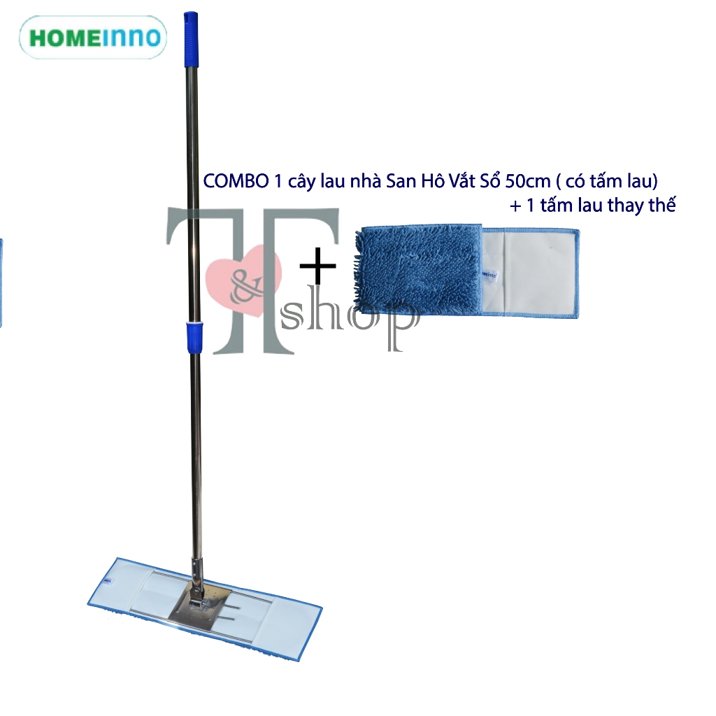 Cây Lau Nhà Inox San Hô Vắt Sổ 50cm Cán Rút Tăng Đơ Thu Ngắn 90cm Kéo Dài 150cm