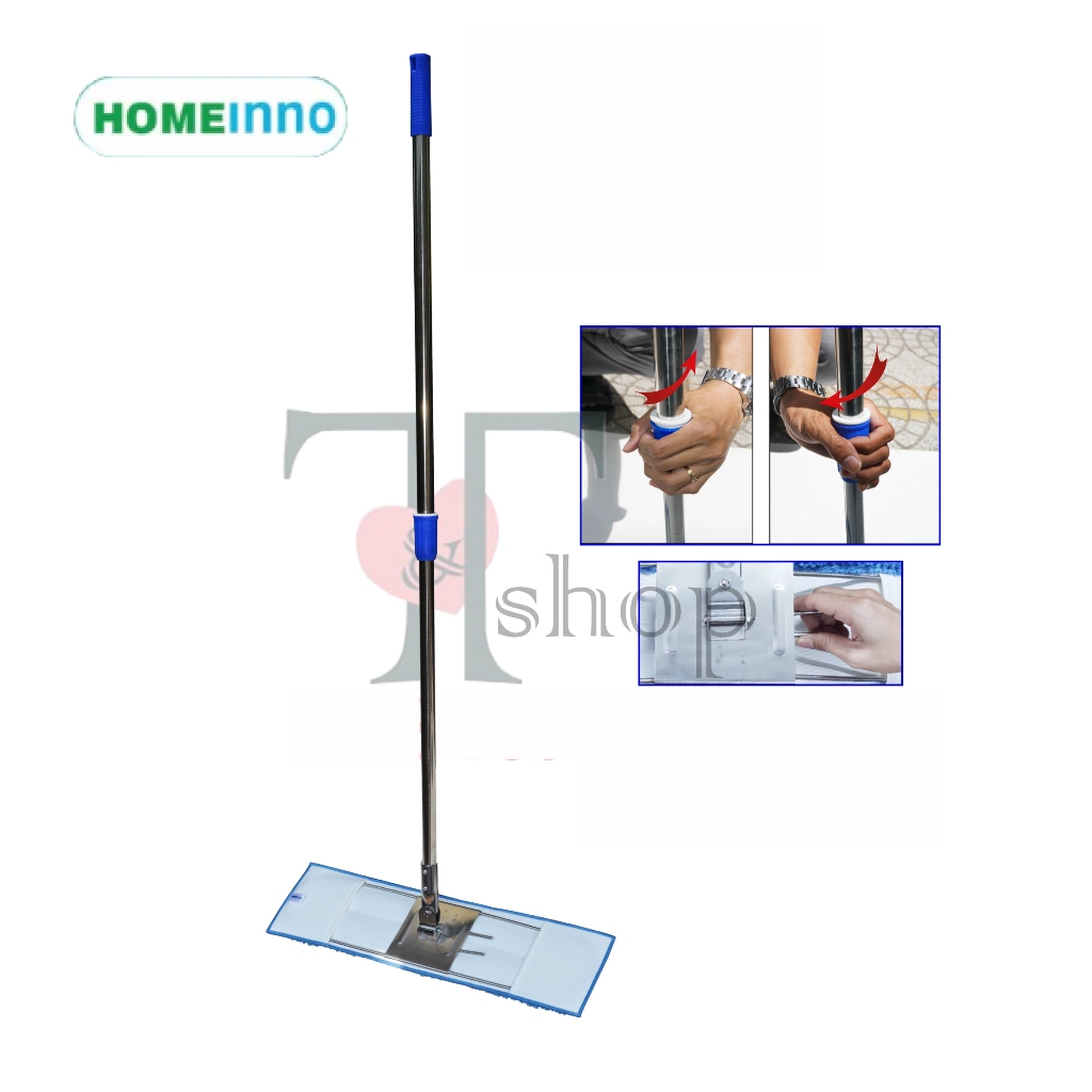 Cây Lau Nhà Inox San Hô Vắt Sổ 50cm Cán Rút Tăng Đơ Thu Ngắn 90cm Kéo Dài 150cm