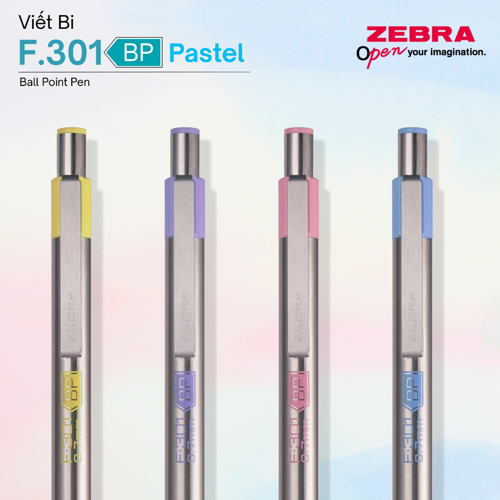 Ảnh Bút Bi Kim Loại Cao Cấp F.301 Pastel Zebra Pen 1.0mm - Mực Xanh, Vỏ Kim Loại Sang Trọng [Chính Hãng] 2