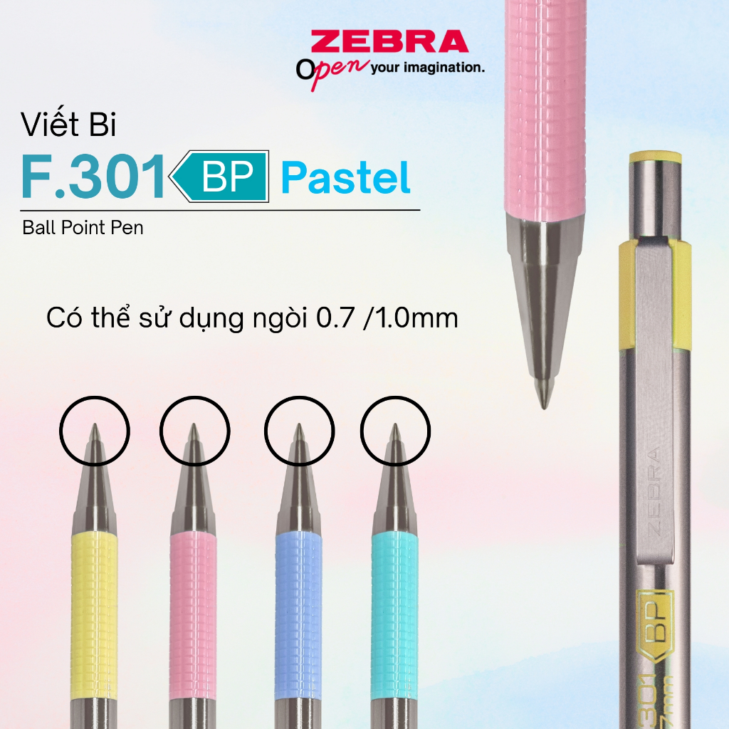 Ảnh Bút Bi Kim Loại Cao Cấp F.301 Pastel Zebra Pen 1.0mm - Mực Xanh, Vỏ Kim Loại Sang Trọng [Chính Hãng] 3