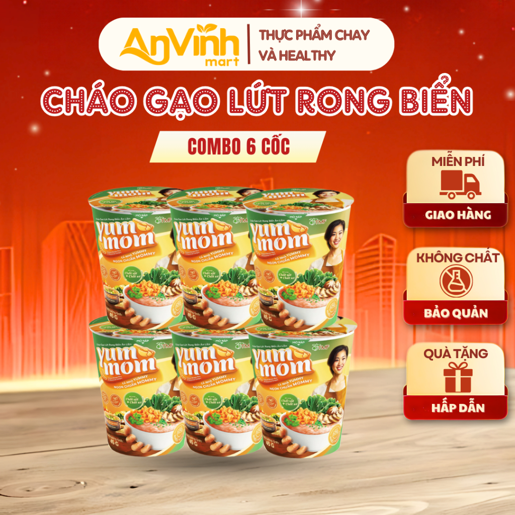 COMBO 6 ly Cháo gạo lứt rong biển yến mạch ăn liền 45g Yum Mom TÂM MINH ...