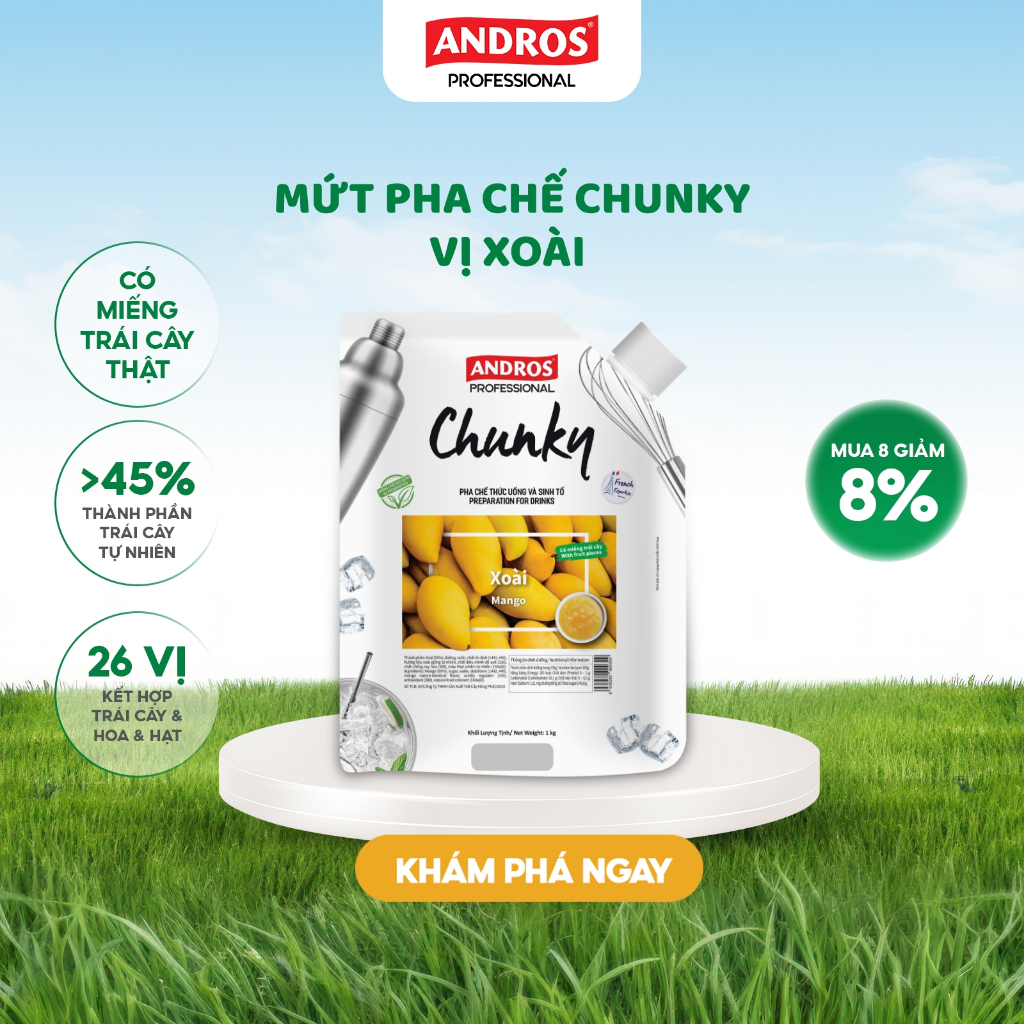 Ảnh Mứt Pha Chế Xoài - Có miếng trái cây thật - Nguyên liệu pha chế - ANDROS CHUNKY - 1kg 1