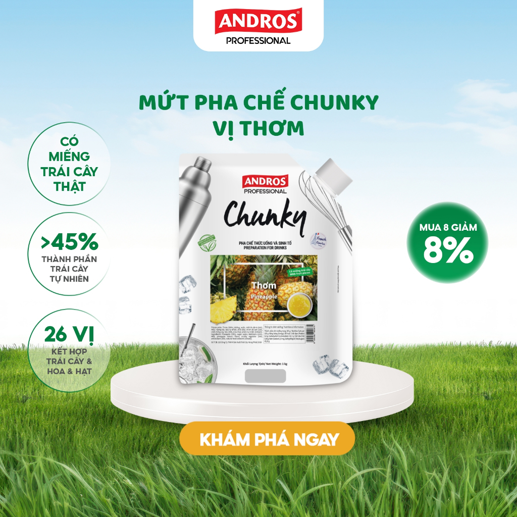 Ảnh Mứt Pha Chế Thơm - Có miếng trái cây thật - Nguyên liệu pha chế - ANDROS CHUNKY - 1kg 1