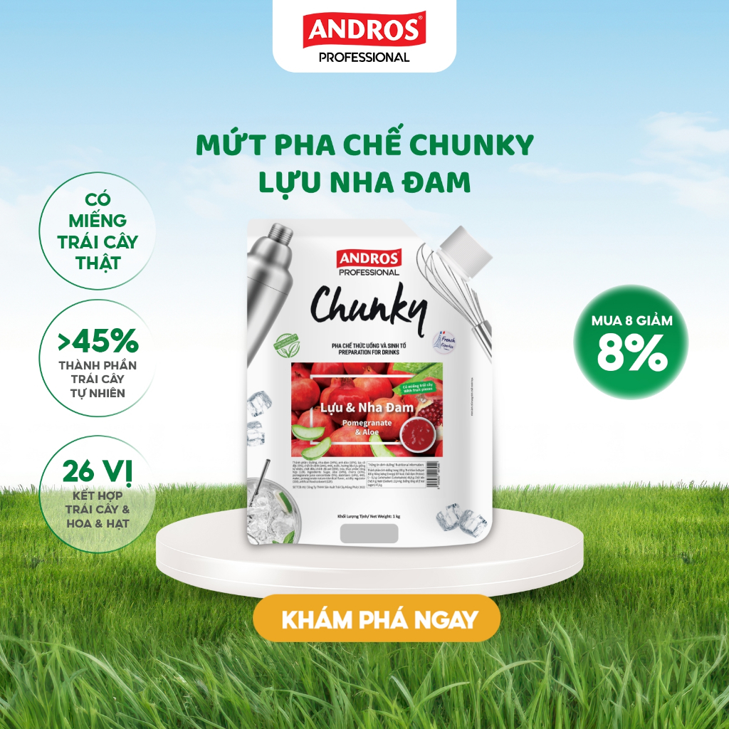 Ảnh Mứt Pha Chế Lựu & Nha Đam - Có Miếng Trái Cây Thật - Nguyên liệu pha chế - ANDROS CHUNKY - 1 KG 1