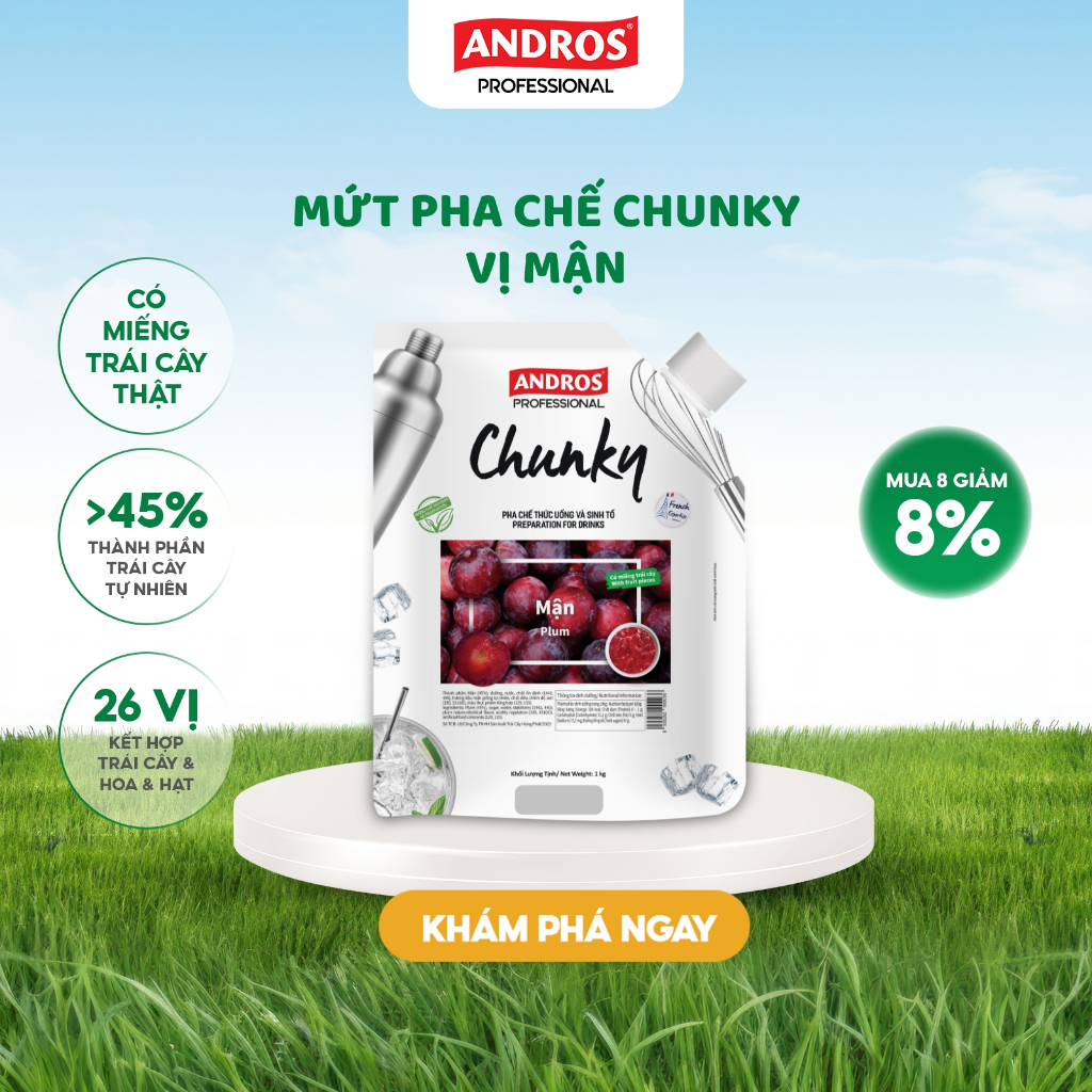 Ảnh Mứt Pha Chế Mận - Có miếng trái cây thật - ANDROS CHUNKY - 1kg 1