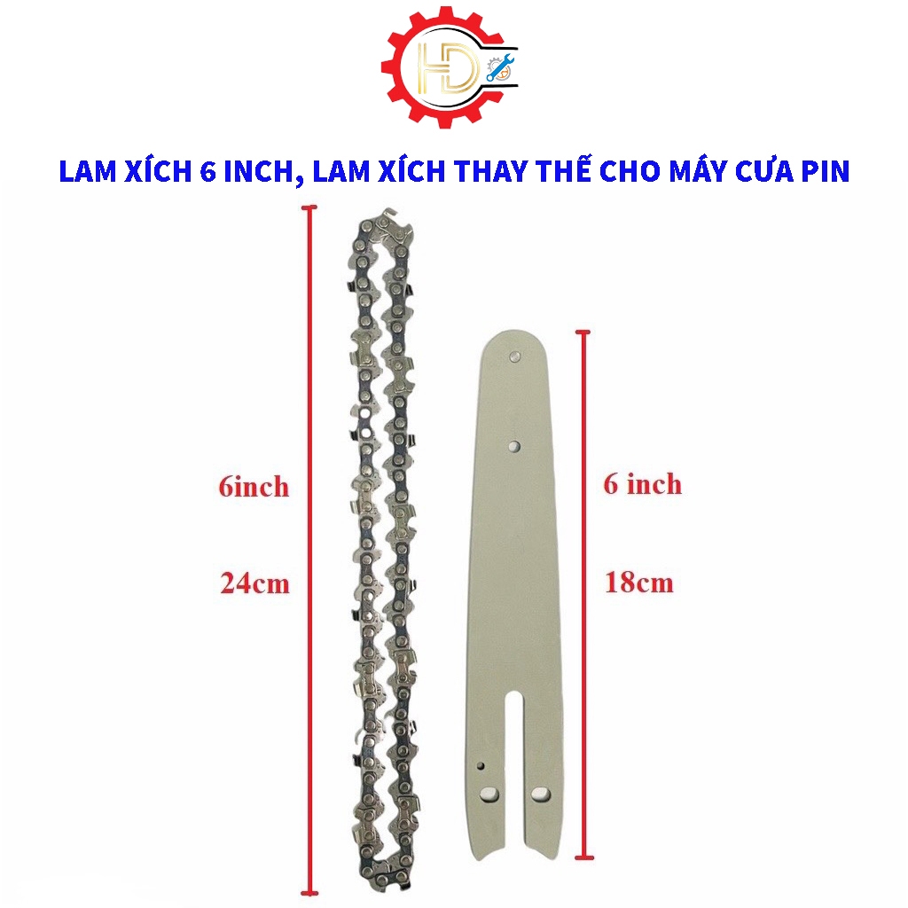 Lam xích 6 inch, lam xích 6 inch thay thế của máy cưa dùng pin, hợp kim thép cứng, bền, lưỡi cưa sắc
