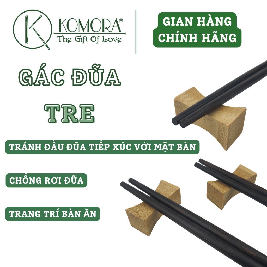 Gác Đũa Tre KOMORA, Mẫu 422 Tiêu Chuẩn, Trang Trí Bàn Ăn, Miễn Phí Khắc Theo Yêu Cầu