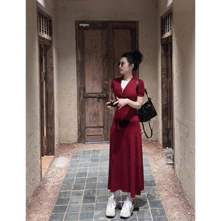 Váy Body Thun Trơn Cổ Polo Phối CúC Dáng Dài Đơn Giản Sang Chảnh Siêu Xinh
