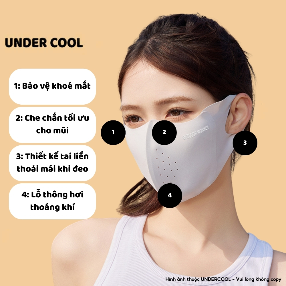 Khẩu Trang Chống Nắng Nửa Mặt UNDERCOOL - Chống Tia UV UPF 50+ Có Lỗ Thoáng Khí Siêu Nhẹ Mát Co Giãn Có 4 Màu KT15