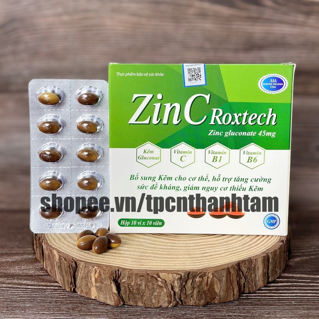 Viên uống tăng đề kháng ZinC Roxtech Xanh bổ sung kẽm hỗ trợ tăng cường ...