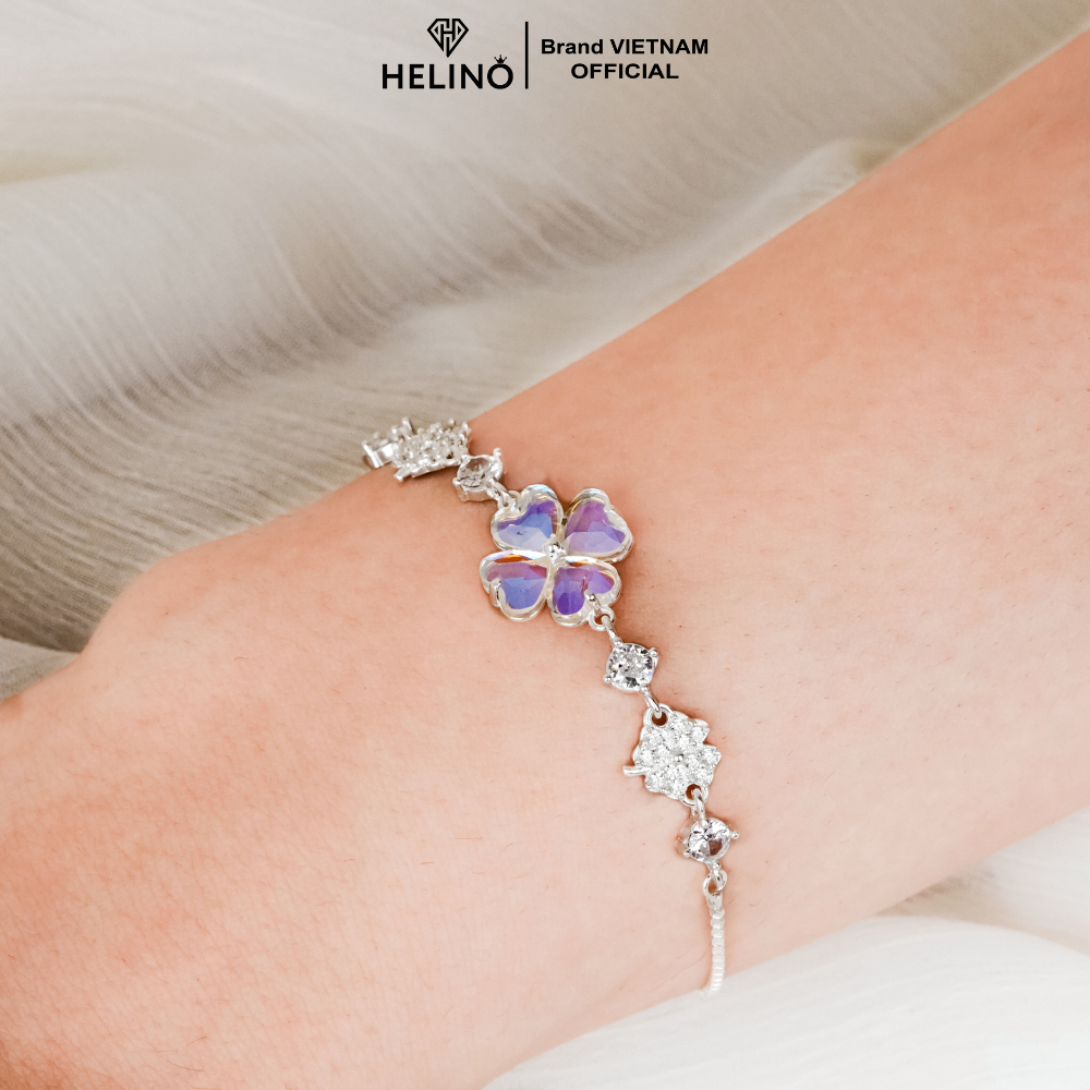 Ảnh Lắc tay bạc nữ HELINO dây rút Cỏ bốn lá đính đá Moonstone đổi màu cao cấp trang sức lấp lánh V38 2