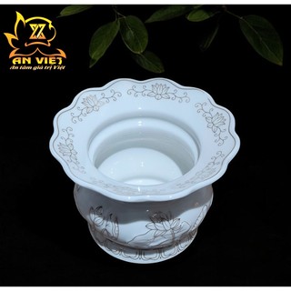 Lư Hương Có Hứng Tàn Thờ Cúng Bạch Ngọc Sen Trắng - Bát Hương - Bát Nhang - Nội Thất An Việt - BNST