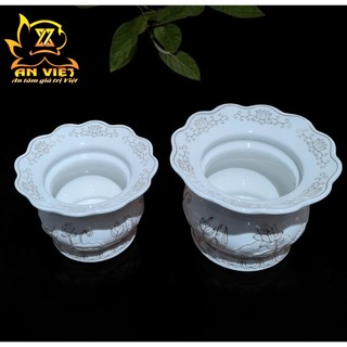 Lư Hương Có Hứng Tàn Thờ Cúng Bạch Ngọc Sen Trắng - Bát Hương - Bát Nhang - Nội Thất An Việt - BNST