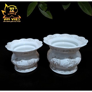 Lư Hương Có Hứng Tàn Thờ Cúng Bạch Ngọc Sen Trắng - Bát Hương - Bát Nhang - Nội Thất An Việt - BNST