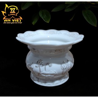 Lư Hương Có Hứng Tàn Thờ Cúng Bạch Ngọc Sen Trắng - Bát Hương - Bát Nhang - Nội Thất An Việt - BNST