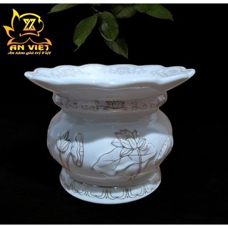 Lư Hương Có Hứng Tàn Thờ Cúng Bạch Ngọc Sen Trắng - Bát Hương - Bát Nhang - Nội Thất An Việt - BNST