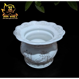 Lư Hương Có Hứng Tàn Thờ Cúng Bạch Ngọc Sen Trắng - Bát Hương - Bát Nhang - Nội Thất An Việt - BNST