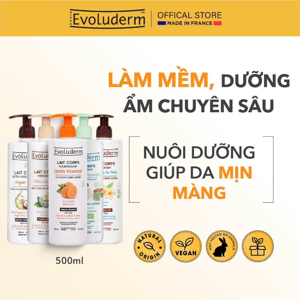 Ảnh Sữa Dưỡng Thể Dưỡng Ẩm Dưỡng Sáng Mịn Màng Toàn Thân Evoluderm Moisturizing Body Milk 500ml 1