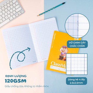 Vở Ô Ly 48 Trang Heo Nhí, Vở Kẻ 4 Ô Ly CLASSMATE Giấy 120gsm Cao Cấp Dùng Cho Bé Tập Viết, Luyện Chữ NC1-48-013