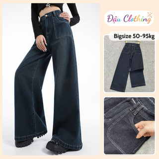 Quần Jean Bigsize Nữ Suông Dài Cạp Cao Tôn Dáng Viền Chỉ Vintage 50-93kg Chubby Q544