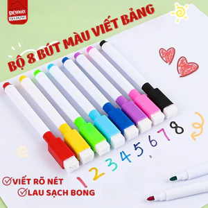 Combo 8 Cây Bút Lông Viết Bảng Trắng Có Đầu Xóa Tiện Lợi, Bút Dạ Viết Bảng Có Thể Tẩy Xóa