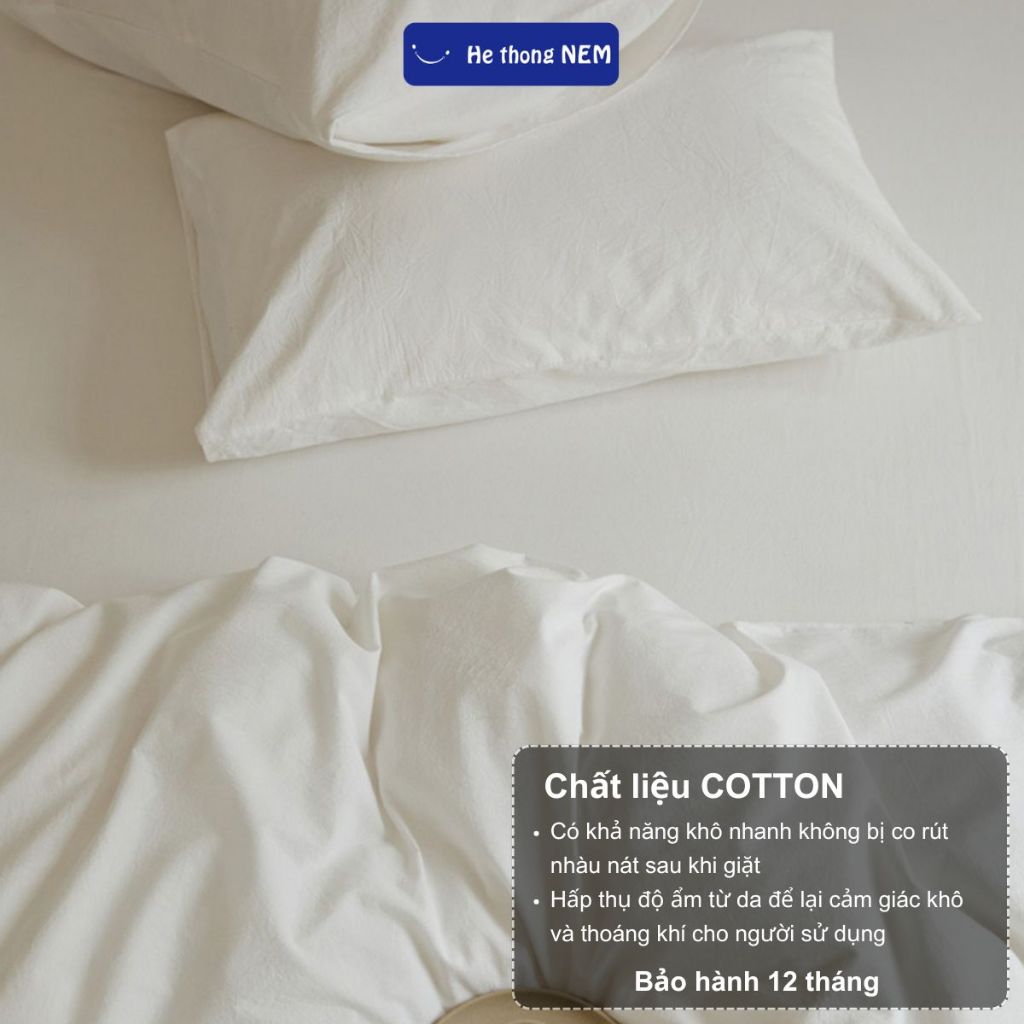 Ảnh Bộ Ga Giường 5 Món Cotton He thong NEM Cao Cấp Bộ Vỏ Chăn Ga Ra Drap Gối Đệm Nệm Trải Phủ Bọc Giường 4
