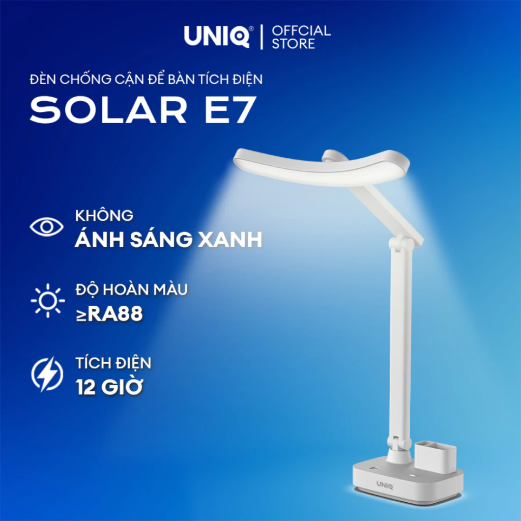Đèn đọc sách để bàn làm việc UNIQ Solar E7 đèn học chống cận  thị tích điện LED bảo vệ mắt cho bé có sạc pin
