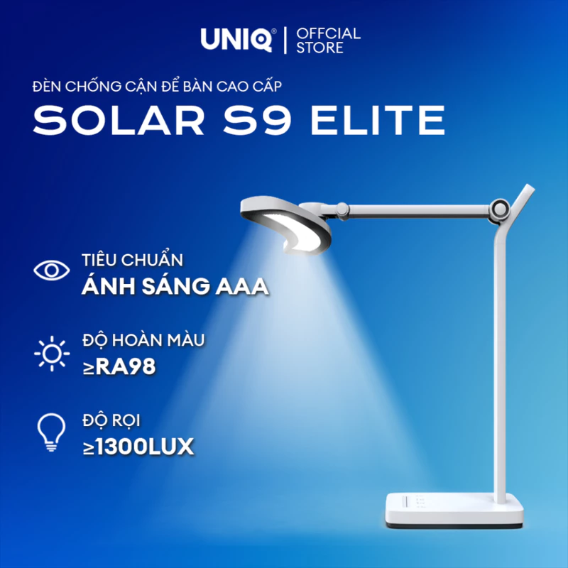 Đèn led để bàn làm việc cao cấp UNIQ Solar S9 Elite đèn học đọc sách chống cận thị cho bé tích hợp đồng hồ podomoro — ảnh 1