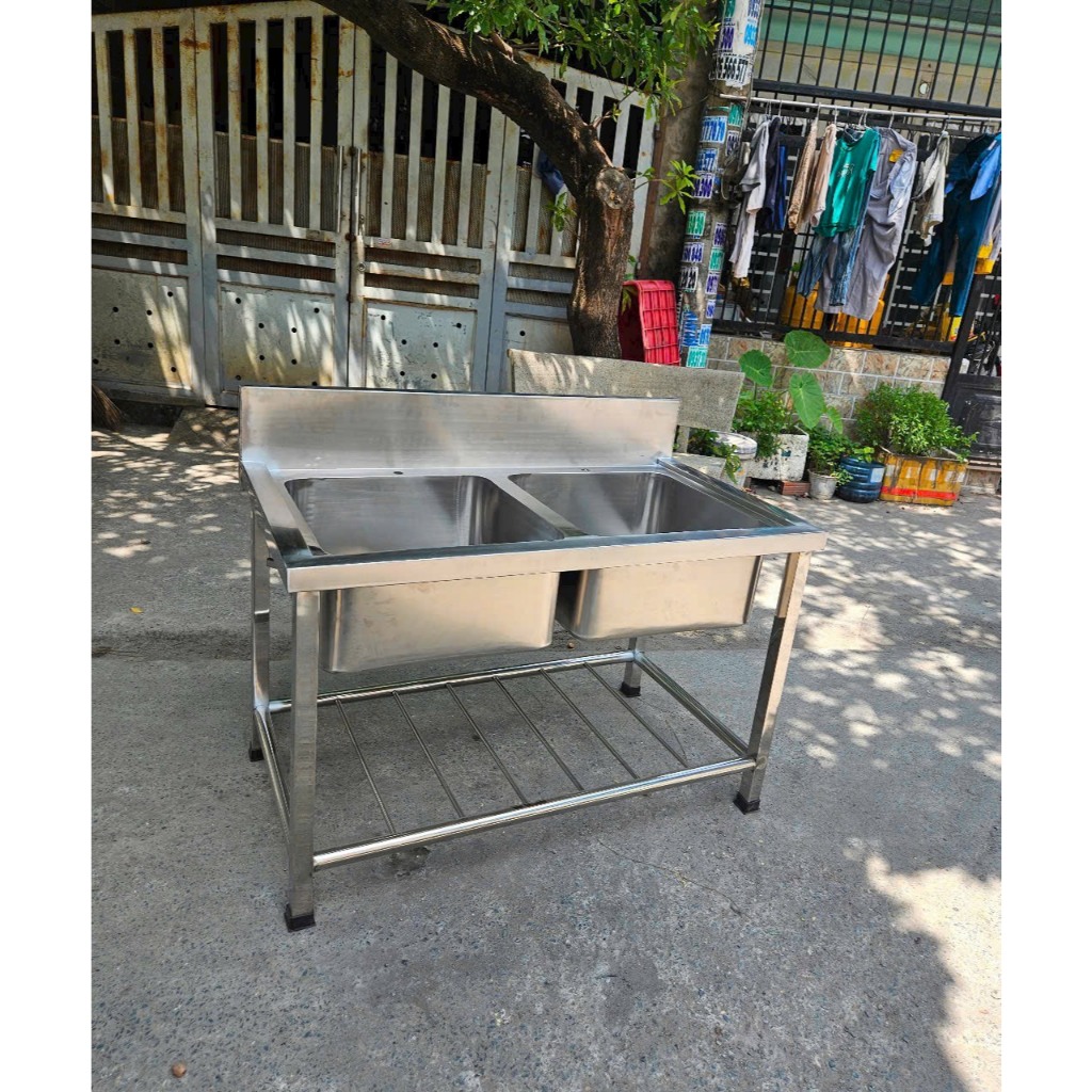 chậu rửa công nghiệp hai ngăn dày đẹp chắc chắn