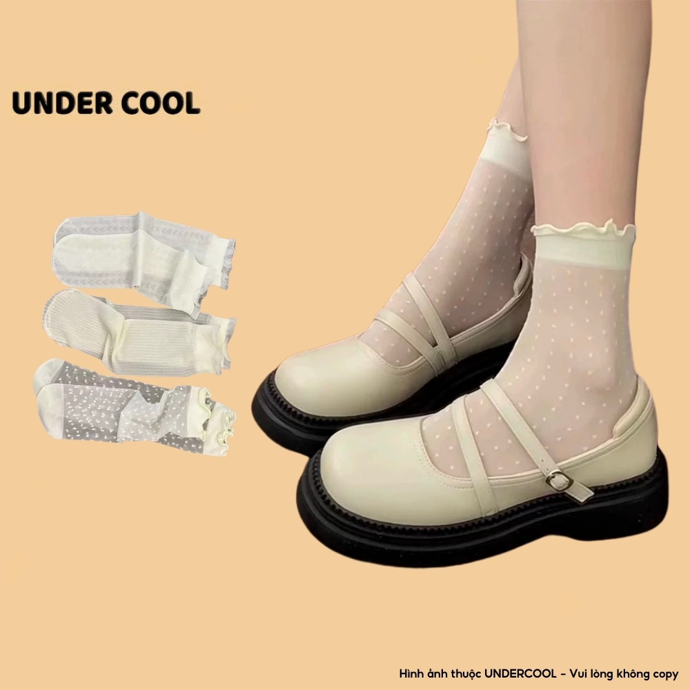 Set 3 Đôi Tất Nữ UNDERCOOL - Siêu Mỏng Thoáng khí Gót Tất Ren Chất Liệu Cotton Phối Lưới Tiểu Thư Cổ Viền Sóng TC89