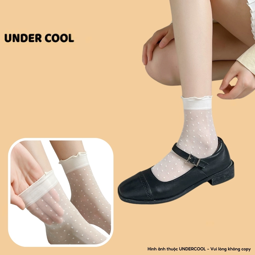Set 3 Đôi Tất Nữ UNDERCOOL - Siêu Mỏng Thoáng khí Gót Tất Ren Chất Liệu Cotton Phối Lưới Tiểu Thư Cổ Viền Sóng TC89
