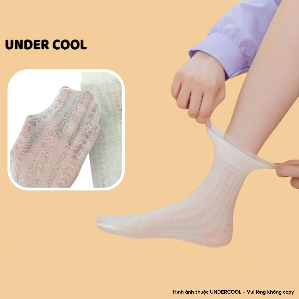 Set 3 Đôi Tất Nữ UNDERCOOL - Siêu Mỏng Thoáng khí Gót Tất Ren Chất Liệu Cotton Phối Lưới Tiểu Thư Cổ Viền Sóng TC89