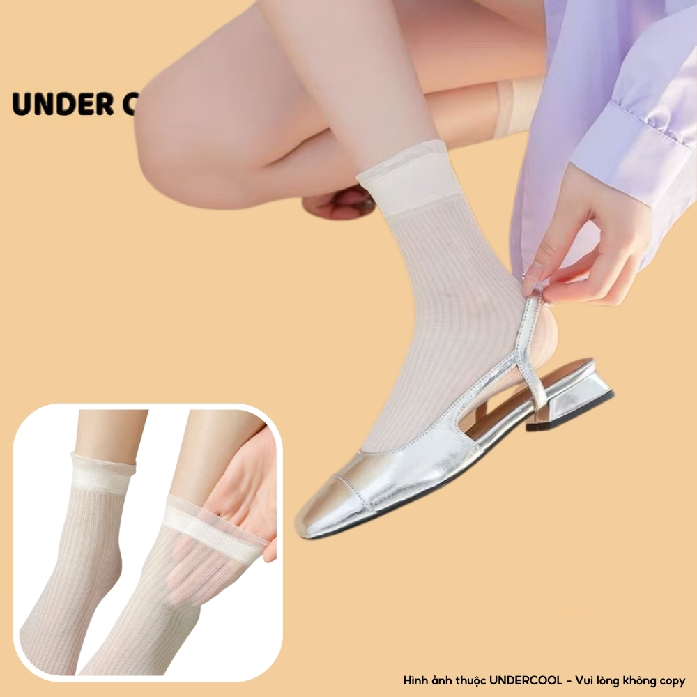 Set 3 Đôi Tất Nữ UNDERCOOL - Siêu Mỏng Thoáng khí Gót Tất Ren Chất Liệu Cotton Phối Lưới Tiểu Thư Cổ Viền Sóng TC89