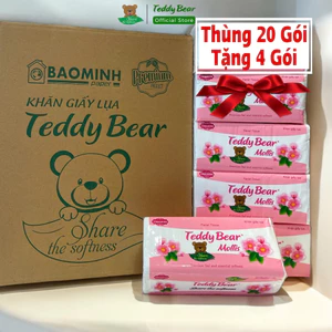 Nguyên Thùng 20 Gói Tặng 4 Giấy ăn rút Lụa TEDDY BEAR MOLLIS HỒNG GÓI TO Mềm Mịn