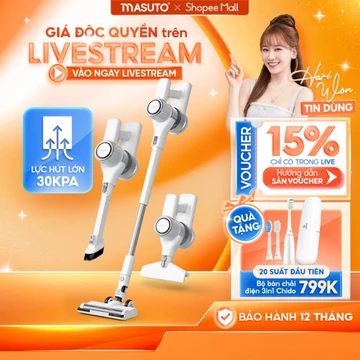 Máy Hút Bụi Cầm Tay Không Dây MASUTO 30kPa 2 Lõi Lọc Bụi Mịn HEPA, Máy Hút Bụi Giường Nệm Đệm Sofa Xe Hơi